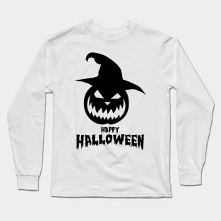 Happy Halloween With Black Scary Pumpkin Long Sleeve T-Shirt